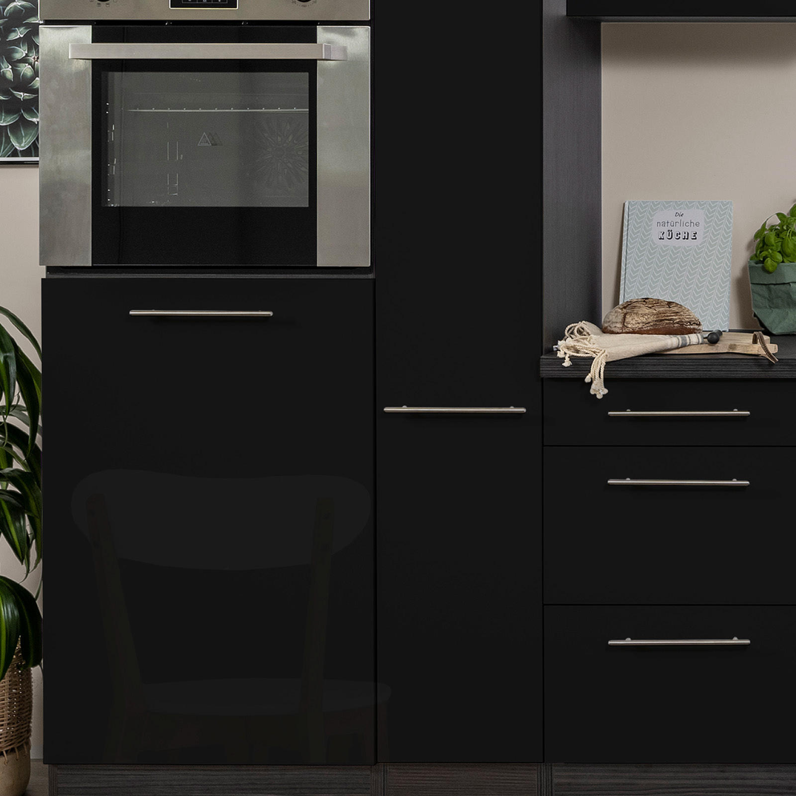 KÜCHENBLOCK 310 cm in Schwarz, Eichefarben - Edelstahlfarben/Eichefarben, Basics, Holzwerkstoff/Metall (310cm) - Respekta