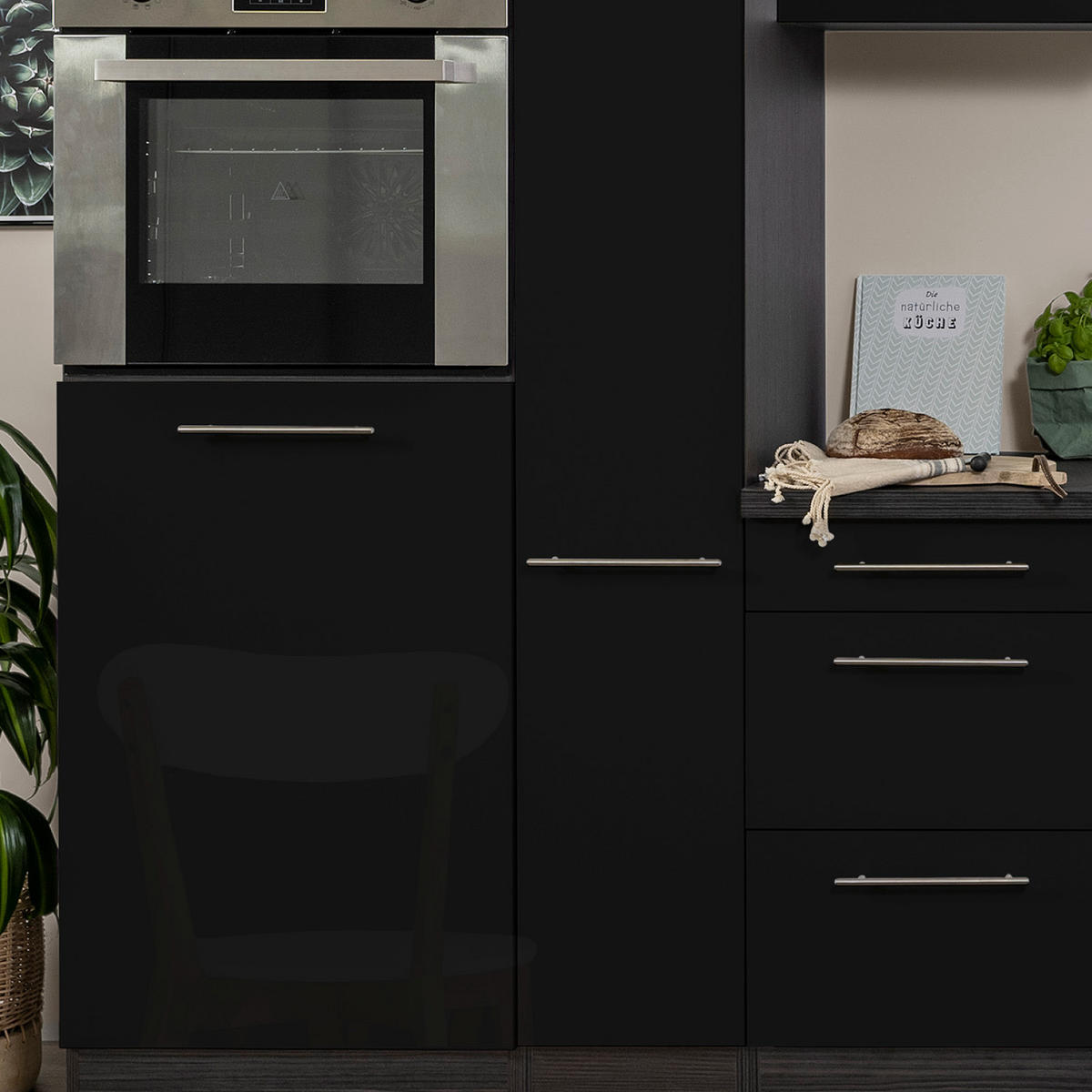 KÜCHENBLOCK 310 cm   in Schwarz, Eichefarben  - Edelstahlfarben/Eichefarben, Basics, Metall (310cm) - Respekta