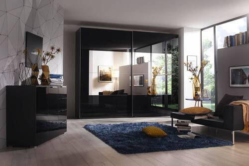 SCHWEBETÜRENSCHRANK in Graphitfarben  - Chromfarben/Graphitfarben, Design, Glas/Holzwerkstoff (316/236/68cm) - Xora