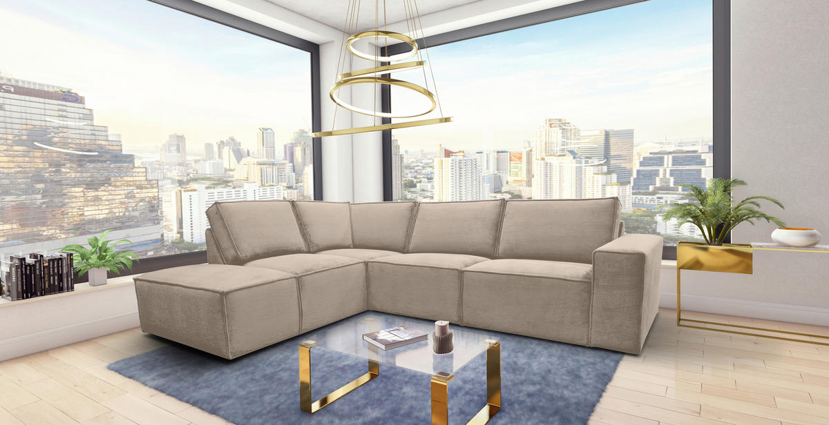 ECKSOFA Taupe Chenille  - Taupe/Schwarz, KONVENTIONELL, Kunststoff/Textil (212/275cm) - Carryhome