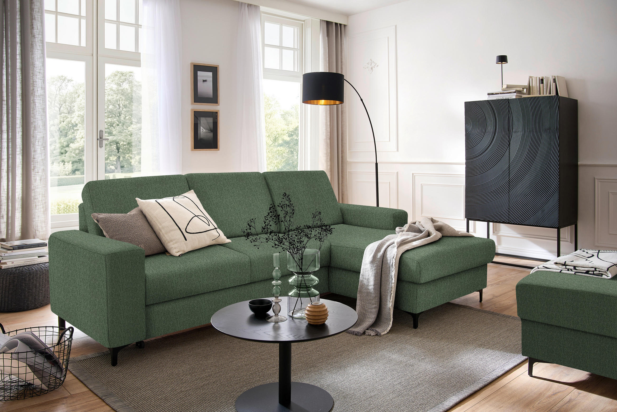 ECKSOFA in Webstoff Waldgrün  - Waldgrün/Schwarz, Konventionell, Textil/Metall (247/167cm) - Stylife