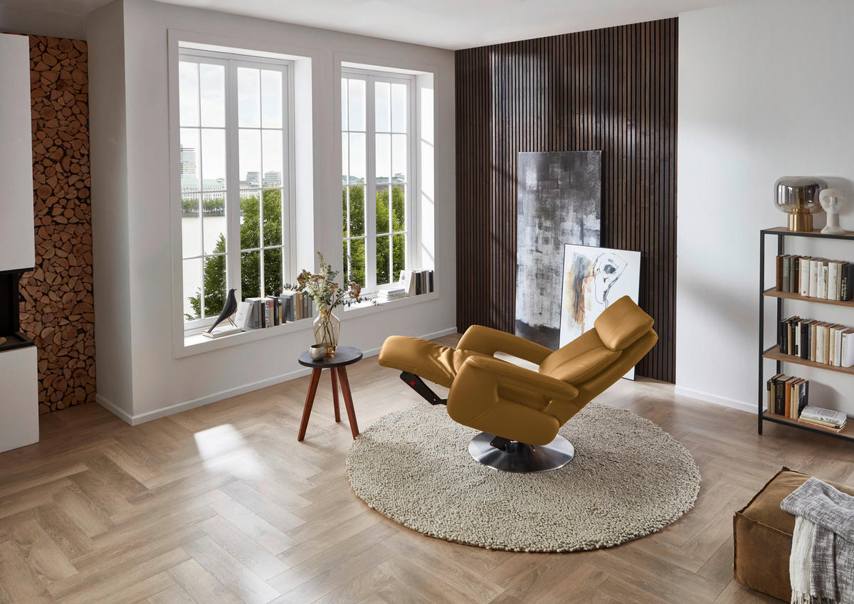 RELAXSESSEL in Leder Cognac  - Edelstahlfarben/Cognac, Design, Leder/Metall (78/112/85cm) - Cantus