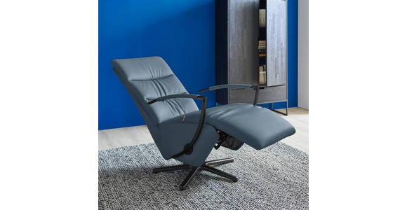 RELAXSESSEL in Leder Graublau  - Graublau/Schwarz, Design, Leder/Metall (64/112/80cm) - Cantus