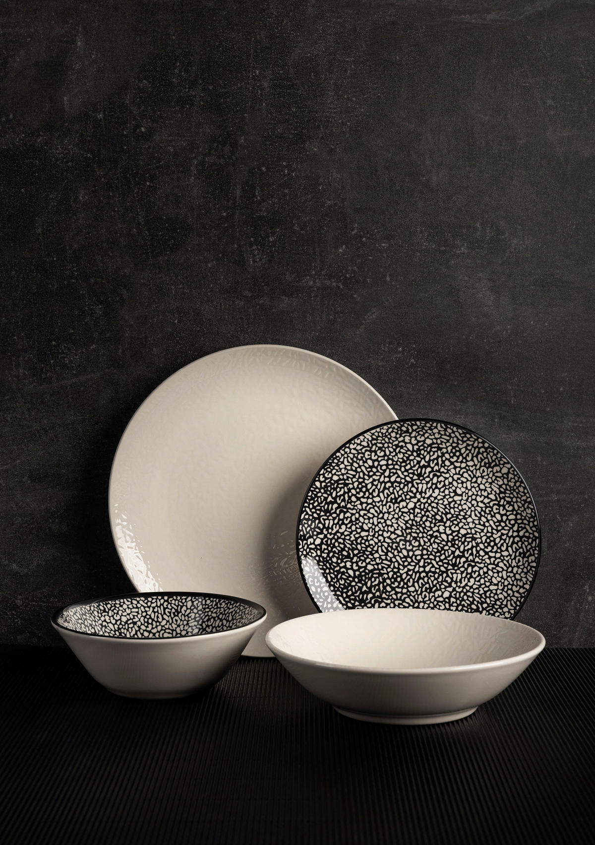 KOMBISERVICE 24-teilig  - Schwarz/Weiß, LIFESTYLE, Keramik - Novel