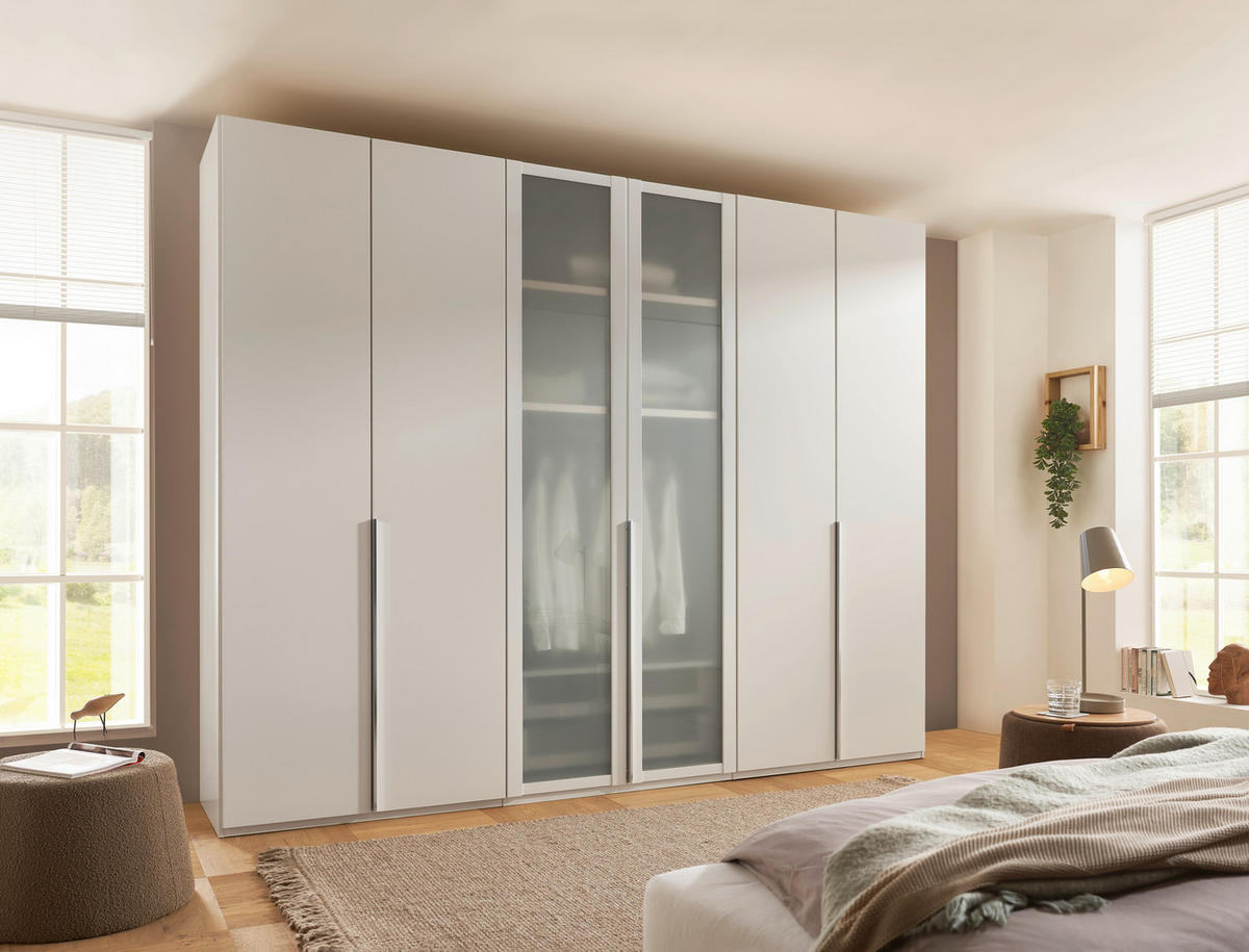 DREHTÜRENSCHRANK  in Weiß  - Chromfarben/Weiß, Design, Glas/Holzwerkstoff (300/216/58cm) - Novel