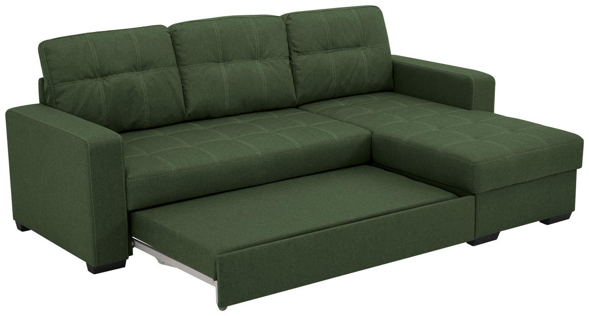 HÖRNBÄDDSOFFA i mikrofiber grön  - grön/svart, Design, textil/plast (240/160cm) - Livetastic