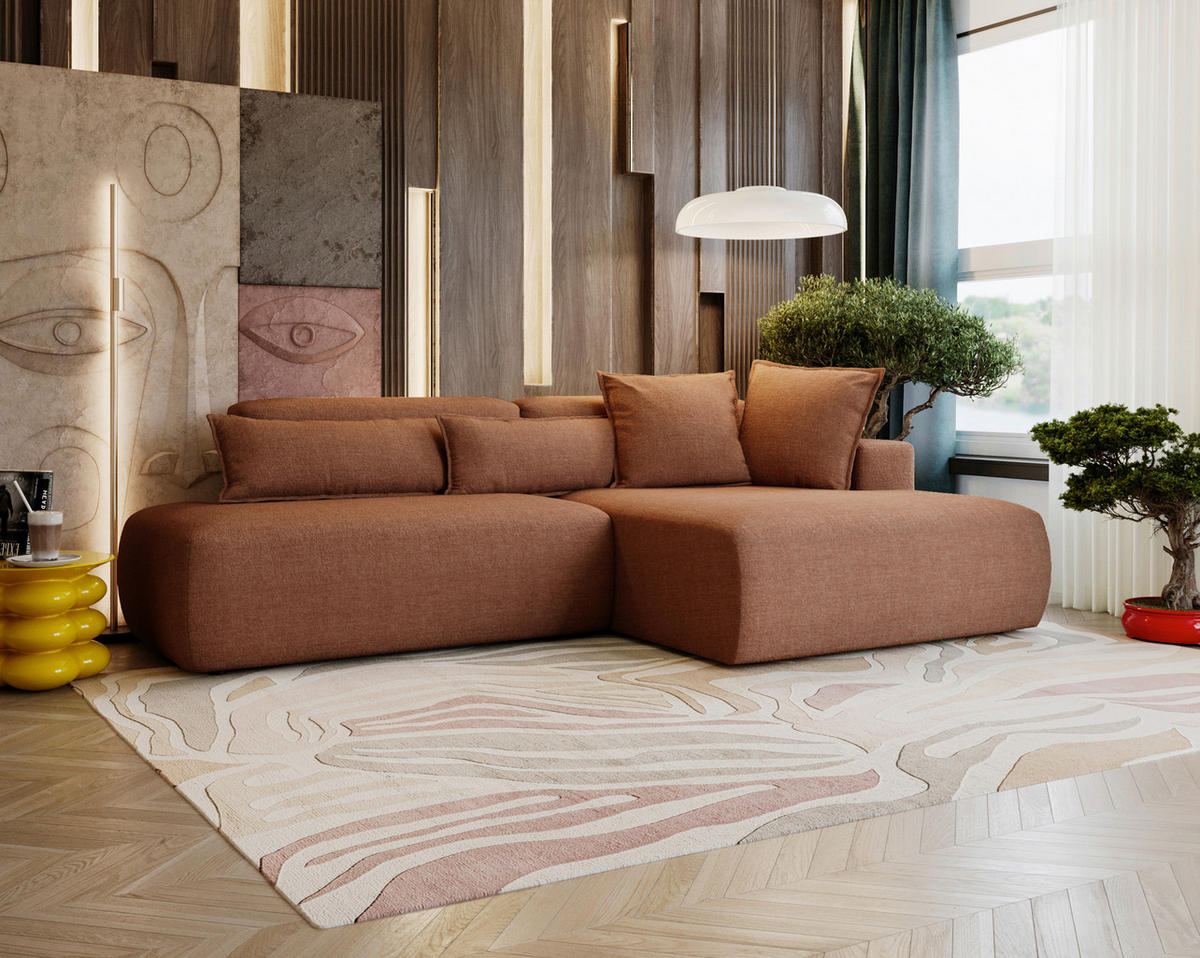 ECKSOFA Chenille Rostfarben  - Rostfarben/Schwarz, Design, Kunststoff/Textil (284/160cm) - Livetastic