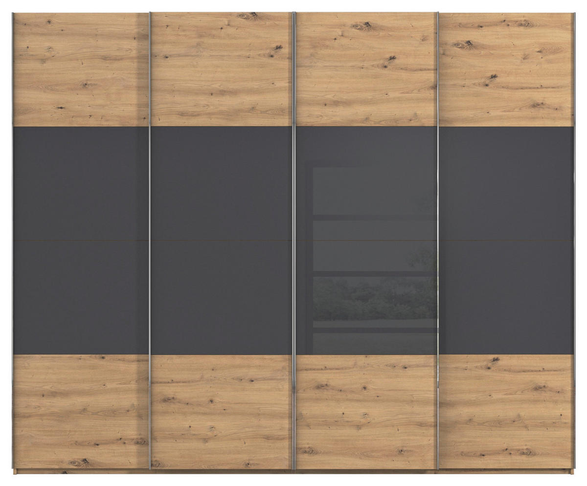 SCHWEBETÜRENSCHRANK 271/235/68 cm 4-türig Schwarz, Eiche Artisan  - Chromfarben/Schwarz, KONVENTIONELL, Glas/Holzwerkstoff (271/235/68cm) - Novel
