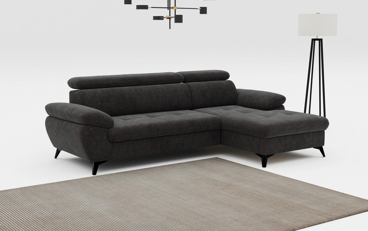 ECKSOFA in Dunkelgrau  - Schlammfarben/Dunkelgrau, Textil/Metall (261/166cm) - MID.YOU