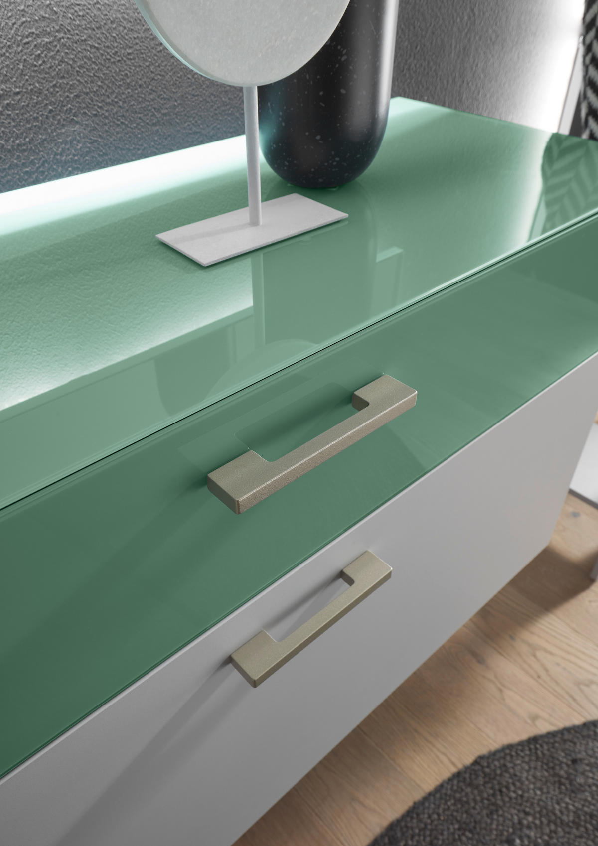 GARDEROBE 4-teilig  in 160/200/40 cm  - Sandfarben/Jadegrün, Design, Glas/Holzwerkstoff (160/200/40cm) - Musterring