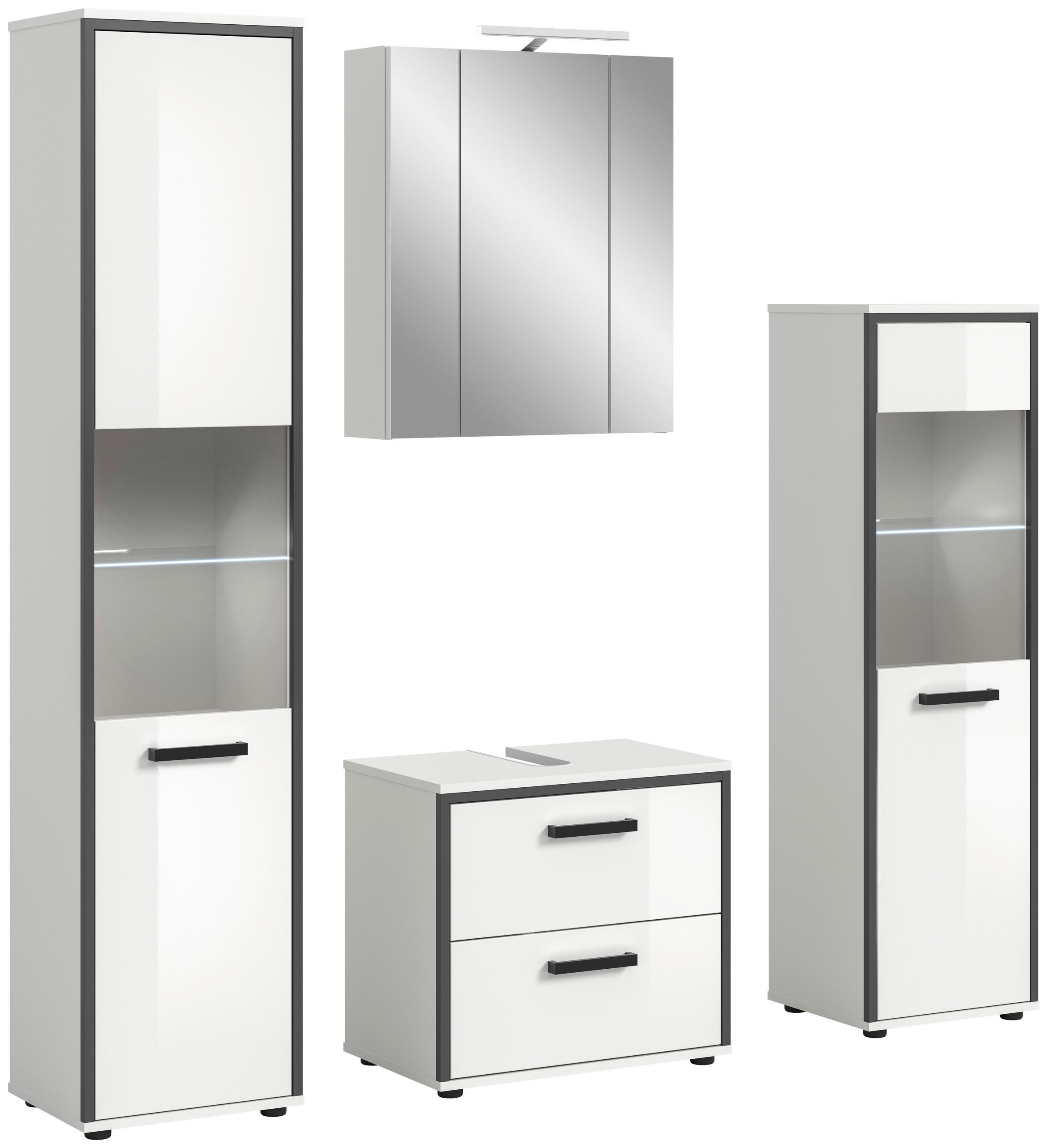 BADEZIMMER 4-teilig  in 140 cm  - Weiß Hochglanz/Schwarz, MODERN, Holzwerkstoff/Kunststoff (140cm) - MID.YOU