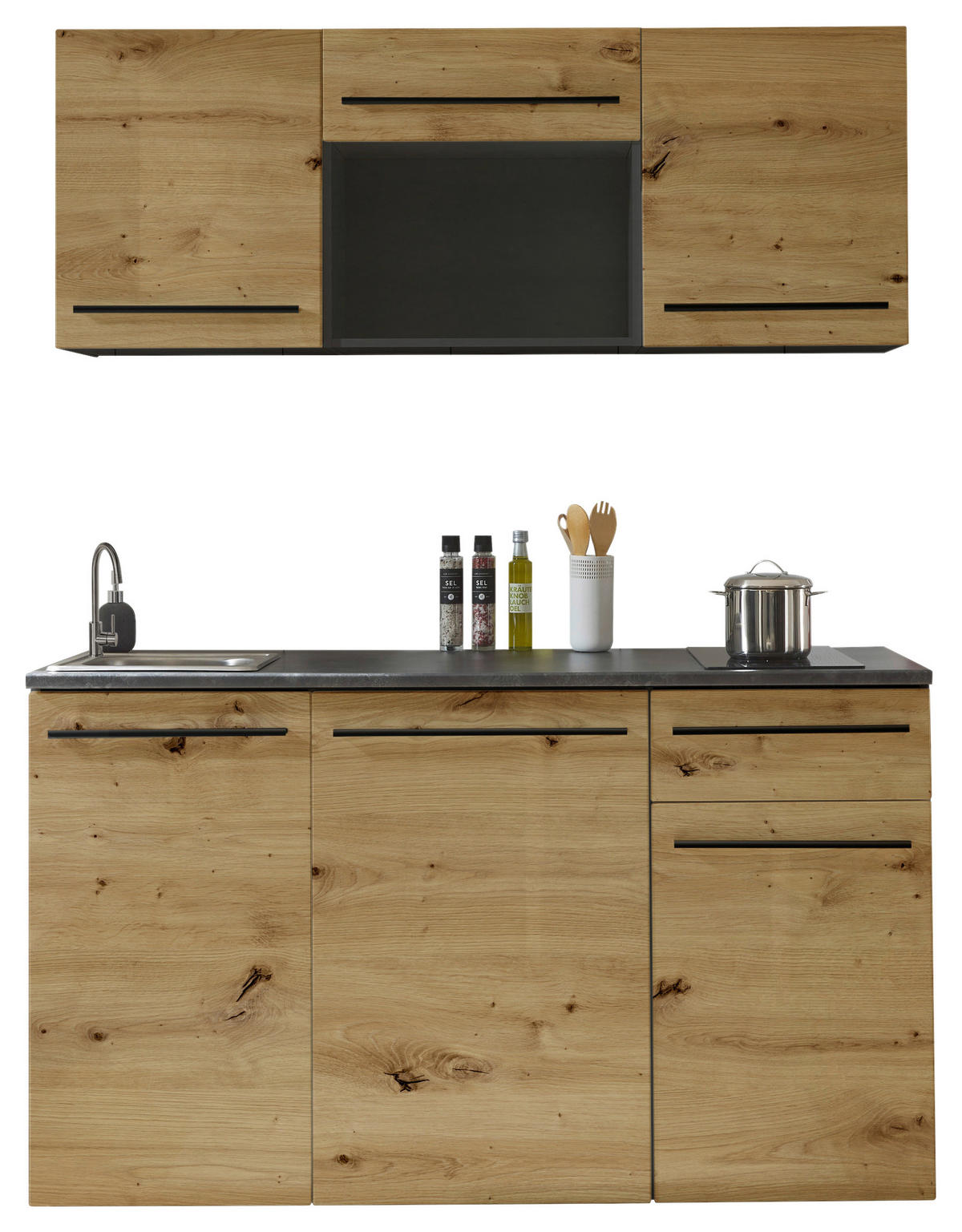 KÜCHENBLOCK   in Anthrazit, Braun, Eiche Artisan  - Anthrazit/Schwarz, Trend, Holzwerkstoff/Kunststoff (160/212/60cm) - MID.YOU