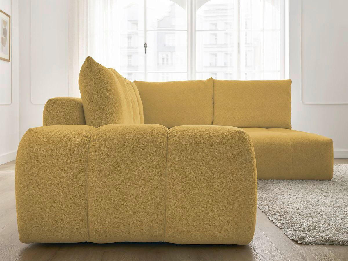 ECKSCHLAFSOFA EVEREST  mit Rücken echt, Armteil links, Armteil rechts Flachgewebe Gelb  - Gelb/Schwarz, MODERN, Kunststoff/Textil (320/212cm)