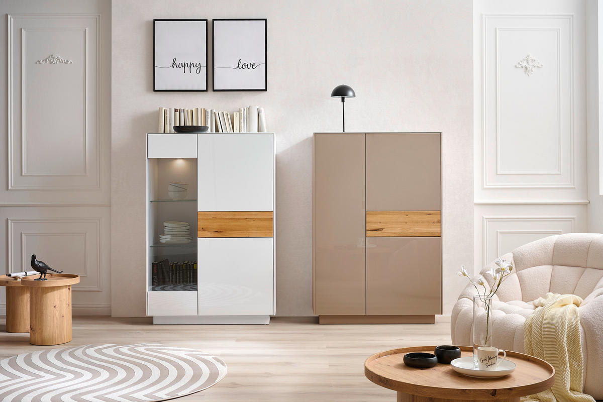 HIGHBOARD  in 101/150/42 cm  - Taupe/Eichefarben, Design, Glas/Holz (101/150/42cm) - Novel