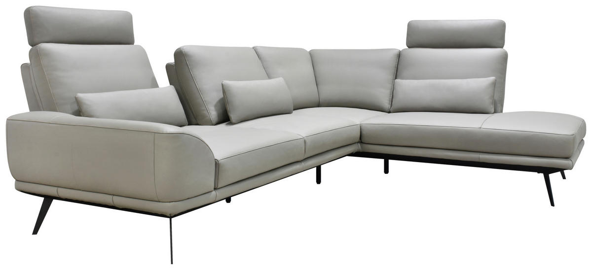 ECKSOFA Taupe Echtleder Zierkissen, Rücken echt, Kopfteilverstellung, Sitztiefenverstellung, Kopfstütze  - Taupe/Schwarz, Design, Leder/Metall (276/225cm) - Celina Home