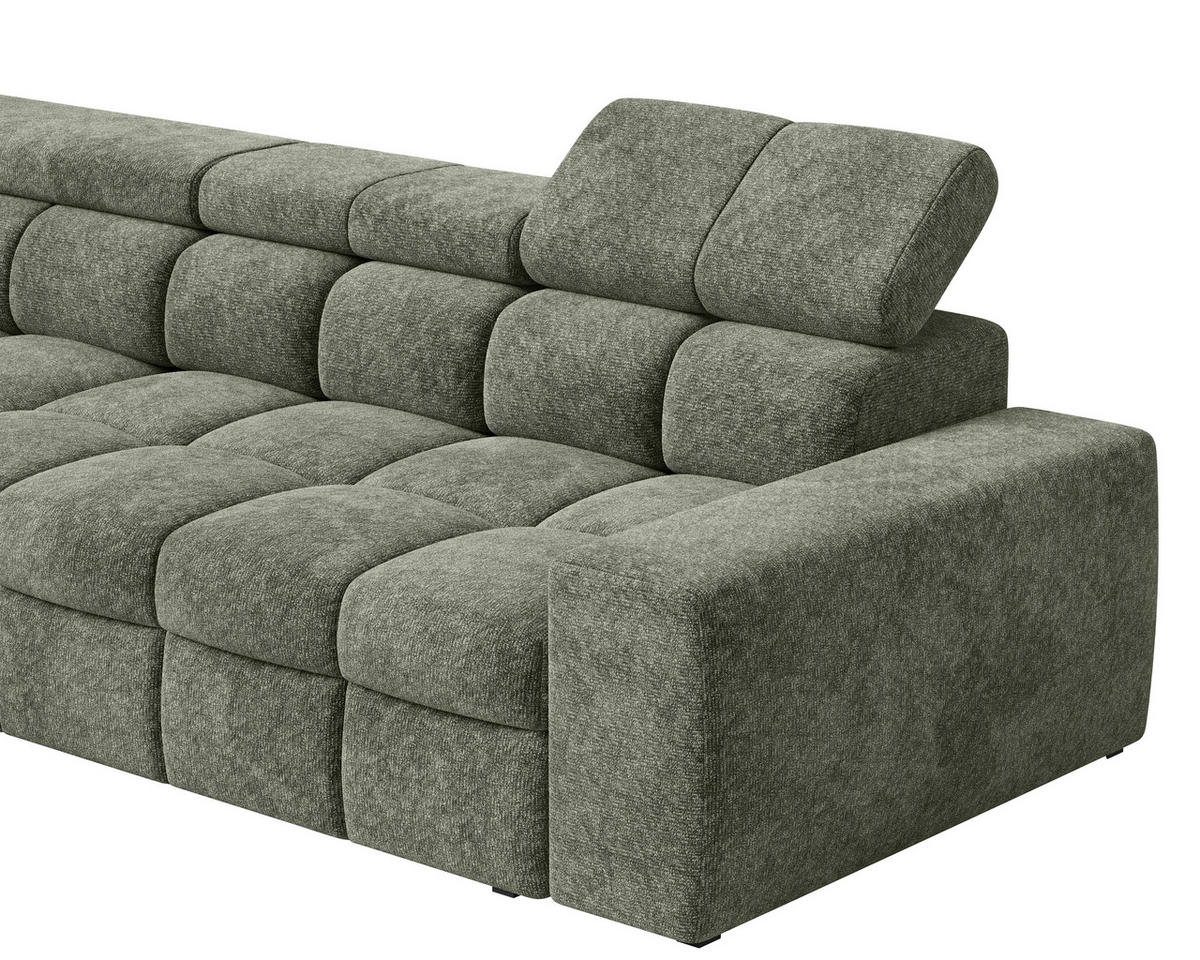 ECKSOFA Dunkelgrün Chenille Bettkasten, Schlaffunktion, Rücken echt, Kopfteilverstellung, Liegefläche im Originalstoff  - Dunkelgrün/Schwarz, MODERN, Kunststoff/Textil (204/292cm) - Milino