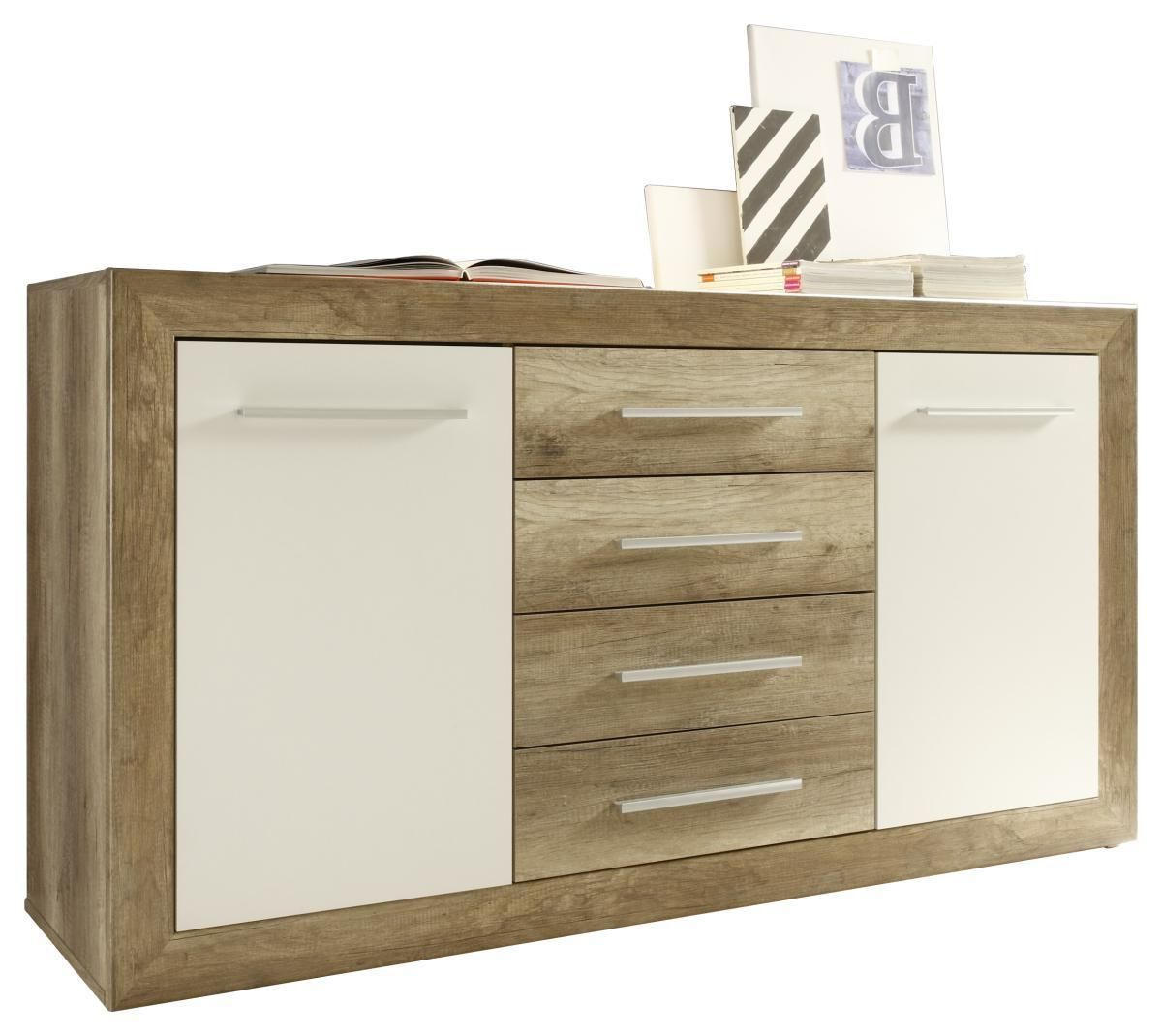 KOMODA S VRATIMA - boja aluminijuma/boja hrasta, Dizajnerski, pločasti materijal/plastika (167/88/46cm) - Venda