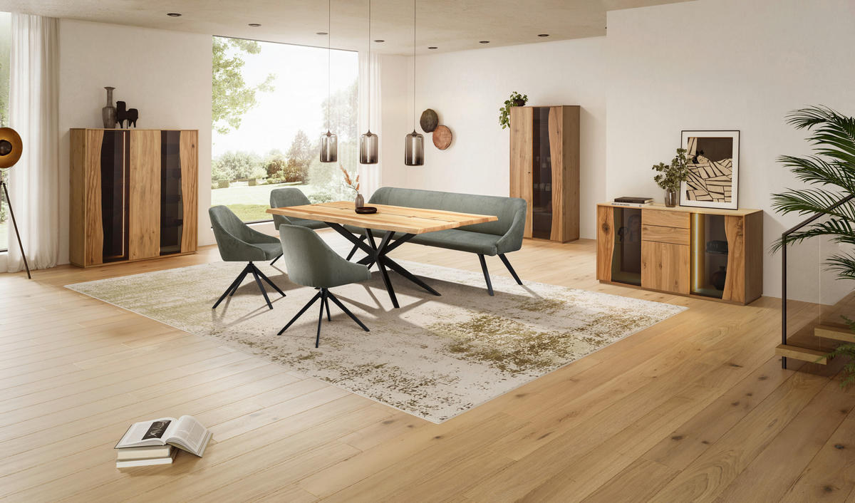 VITRINE furniert Wildeiche Grau, Wildeiche  - Wildeiche/Schwarz, Modern, Glas/Holz (82,7/184,3/43,8cm) - Moderano