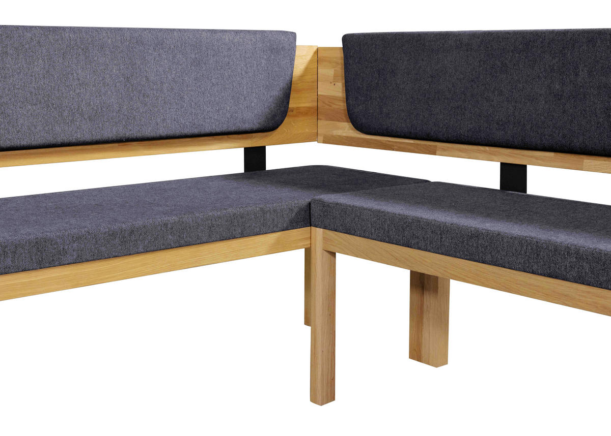 ECKBANK 171/248 cm Webstoff Blau, Eichefarben Eiche vollmassiv   - Blau/Eichefarben, KONVENTIONELL, Holz/Textil (171/248cm) - Linea Natura