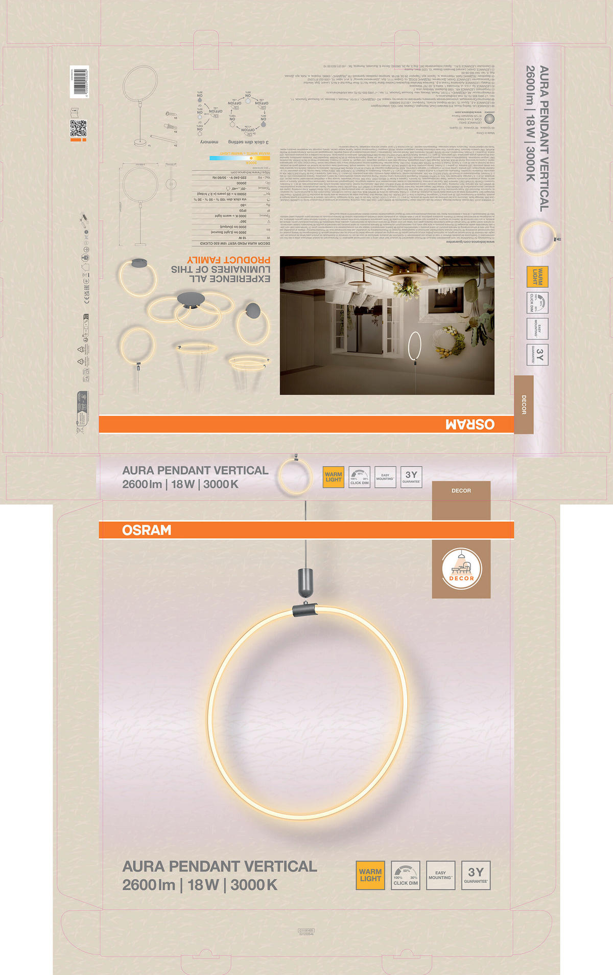 LED-HÄNGELEUCHTE 49.8/70 cm  - Dunkelgrau, Design, Kunststoff (49.8/70cm) - Osram