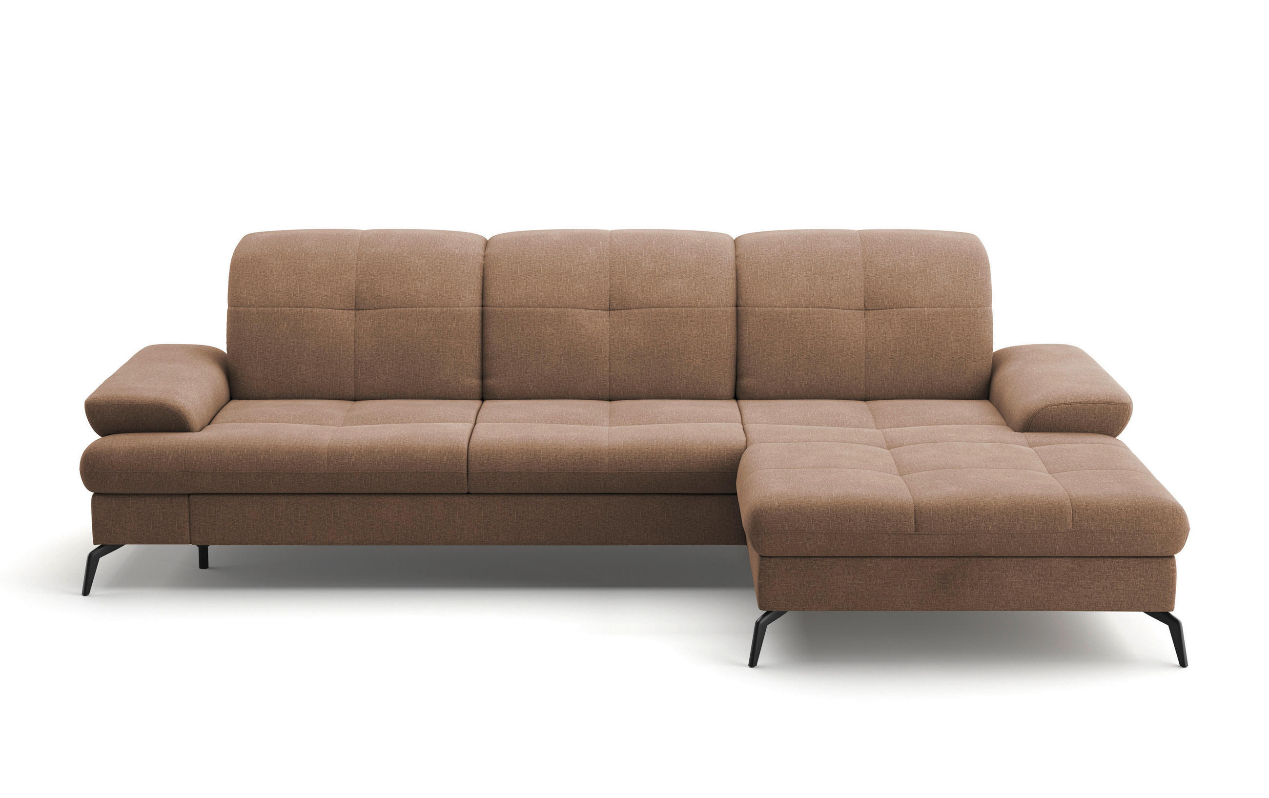 ECKSOFA in Flachgewebe Hellbraun - Hellbraun/Schwarz, Konventionell, Textil/Metall (279/185cm) - Sit & More