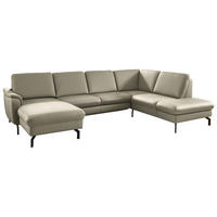 WOHNLANDSCHAFT Echtleder Ecru  - Ecru/Schwarz, Konventionell, Leder/Metall (168/306/224cm) - Beldomo Premium