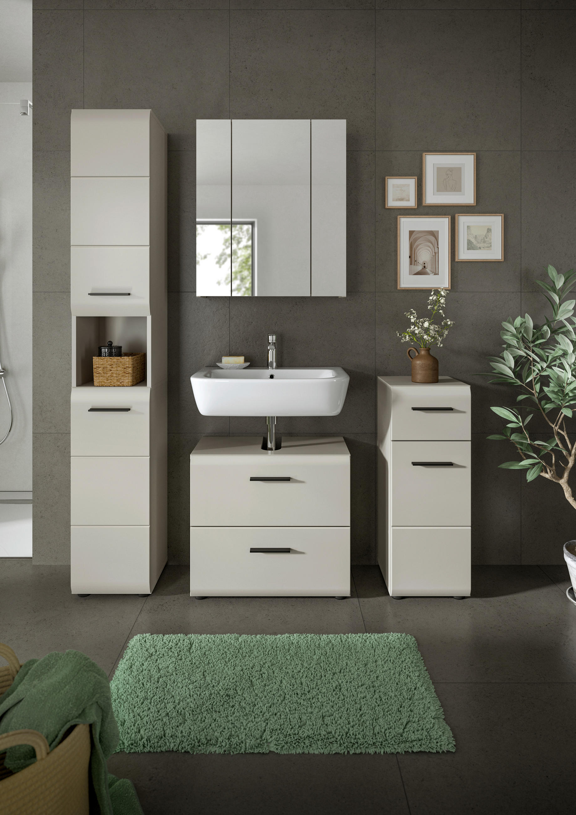 BADEZIMMER 4-teilig  in 120 cm  - Kaschmir/Schwarz, Trend, Glas/Holzwerkstoff (120cm) - MID.YOU