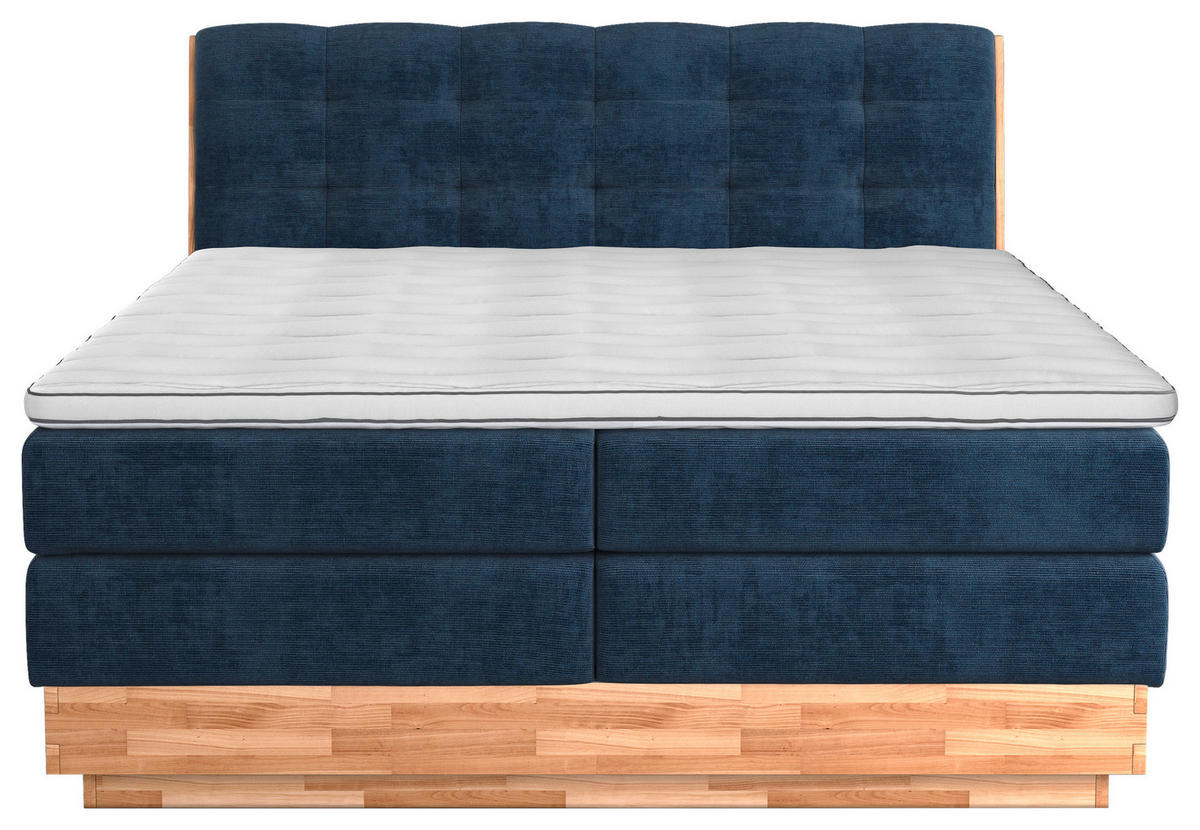 BOXSPRINGBETT 180/200 cm  in Blau  - Blau/Schwarz, Natur, Holz/Textil (180/200cm)