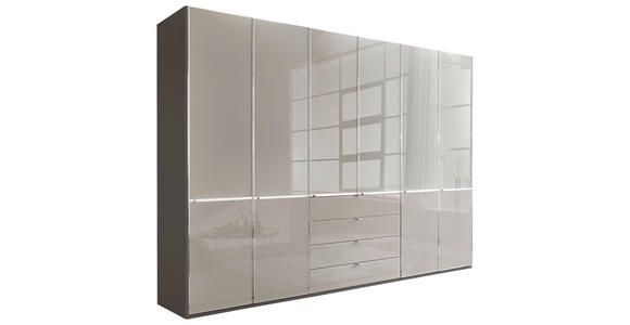 DREHTÜRENSCHRANK 300/216/58 cm 6-türig Grau, Dunkelgrau - Chromfarben/Dunkelgrau, KONVENTIONELL, Glas/Holzwerkstoff (300/216/58cm) - Novel