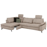ECKSOFA inkl. Funktionen Sense Hellbraun Cord, Velours  - Hellbraun/Schwarz, Design, Textil/Metall (197/291cm) - Beldomo Style