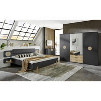 KLEIDERSCHRANK 270/210/58 cm 6-türig Graphitfarben, Eichefarben  - Eichefarben/Graphitfarben, Design, Glas/Holzwerkstoff (270/210/58cm) - MID.YOU