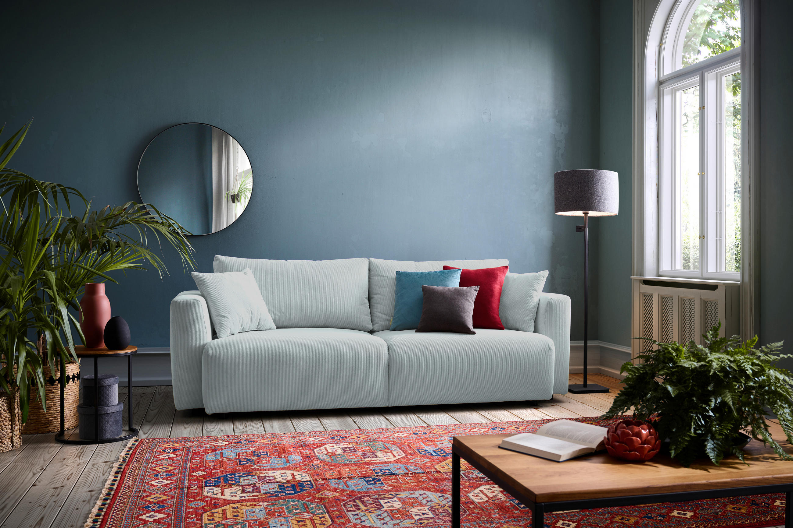 SCHLAFSOFA  mit Stoffauswahl, Schlafen auf Sitzhöhe, Rücken echt Cord Mintgrün  - Schwarz/Mintgrün, Design, Kunststoff/Textil (250/92/105cm) - Carryhome