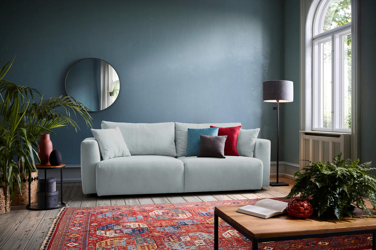 SCHLAFSOFA  mit Stoffauswahl, Schlafen auf Sitzhöhe, Rücken echt Cord Mintgrün  - Schwarz/Mintgrün, Design, Kunststoff/Textil (250/92/105cm) - Carryhome