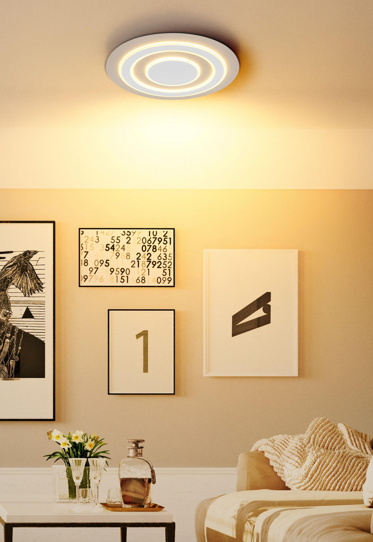 LED-DECKENLEUCHTE Jayden 48/5,5 cm   - Sandfarben/Weiß, Design, Kunststoff/Metall (48/5,5cm) - Globo