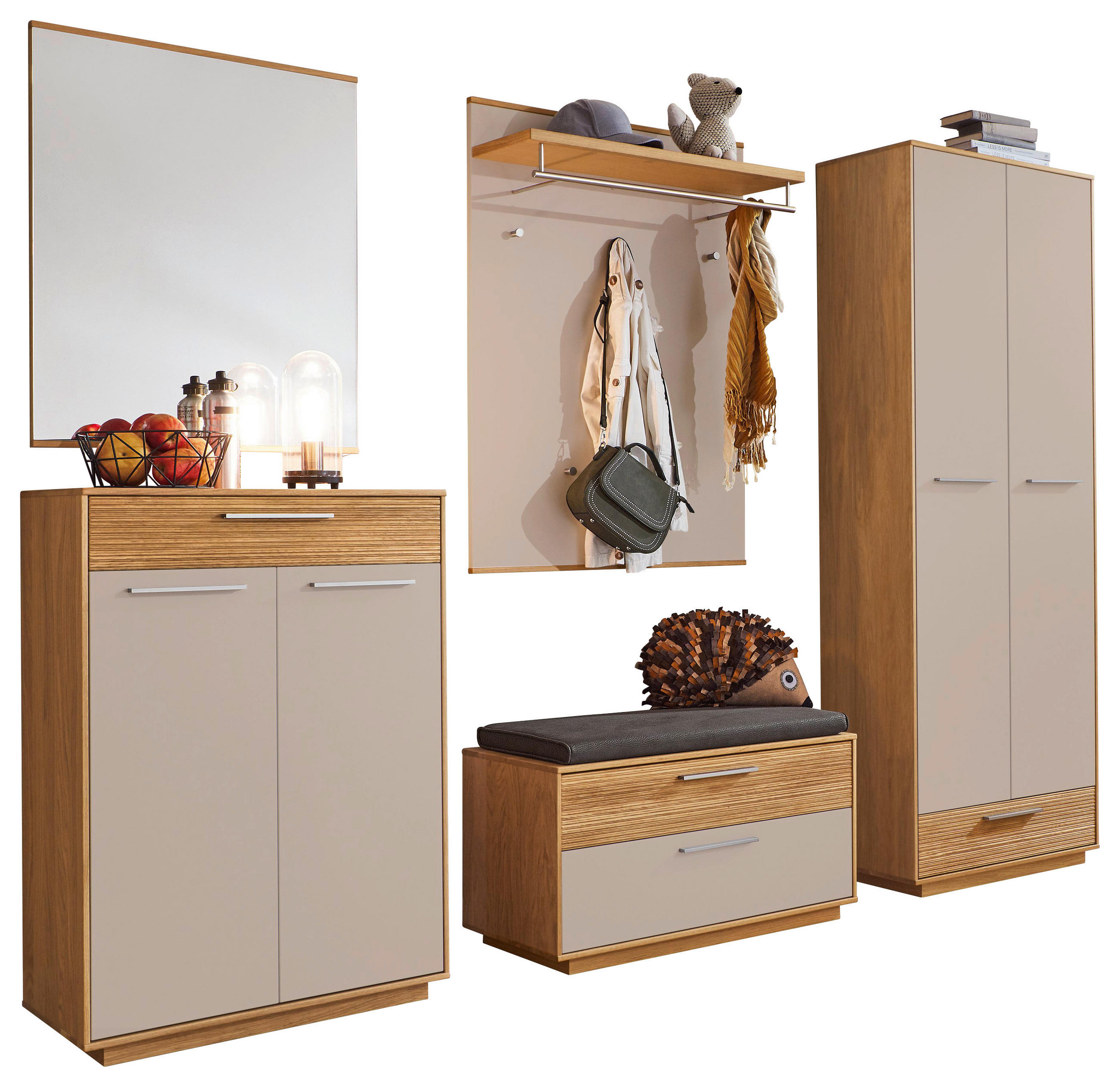 GARDEROBE 6-teilig in 250/195/40 cm - Taupe/Eichefarben, Design, Glas/Holz (250/195/40cm)