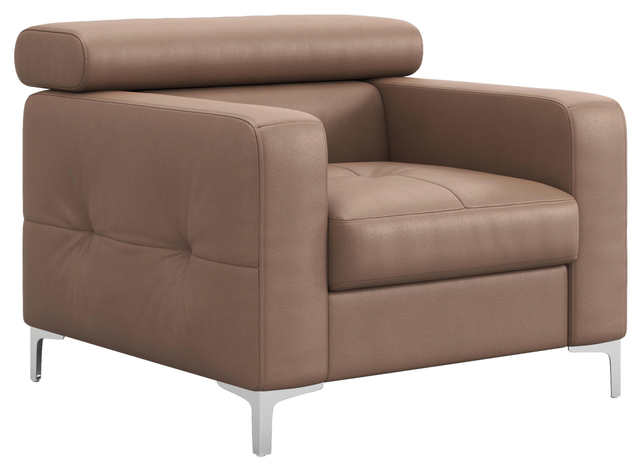 SESSEL Echtleder Cappuccino    - Chromfarben/Cappuccino, Design, Leder/Metall (99/78-92/106cm) - Livetastic