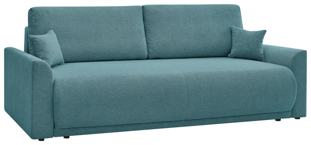 SCHLAFSOFA KIMMY Struktur Petrol  inkl. Zierkissen, Rückenkissen, Bettkasten  - Petrol/Schwarz, Design, Kunststoff/Textil (234/90/103cm) - P & B
