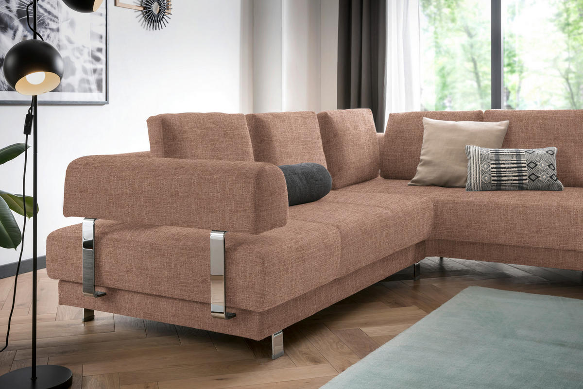ECKSOFA in Chenille Hellbraun  277/235 cm  - Hellbraun, Design, Textil/Metall (277/235cm)
