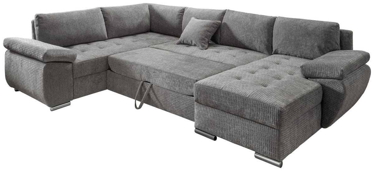 Wohnlandschaft in Mikrofaser Grau  - Chromfarben/Grau, KONVENTIONELL, Textil (219/305/157cm) - Livetastic