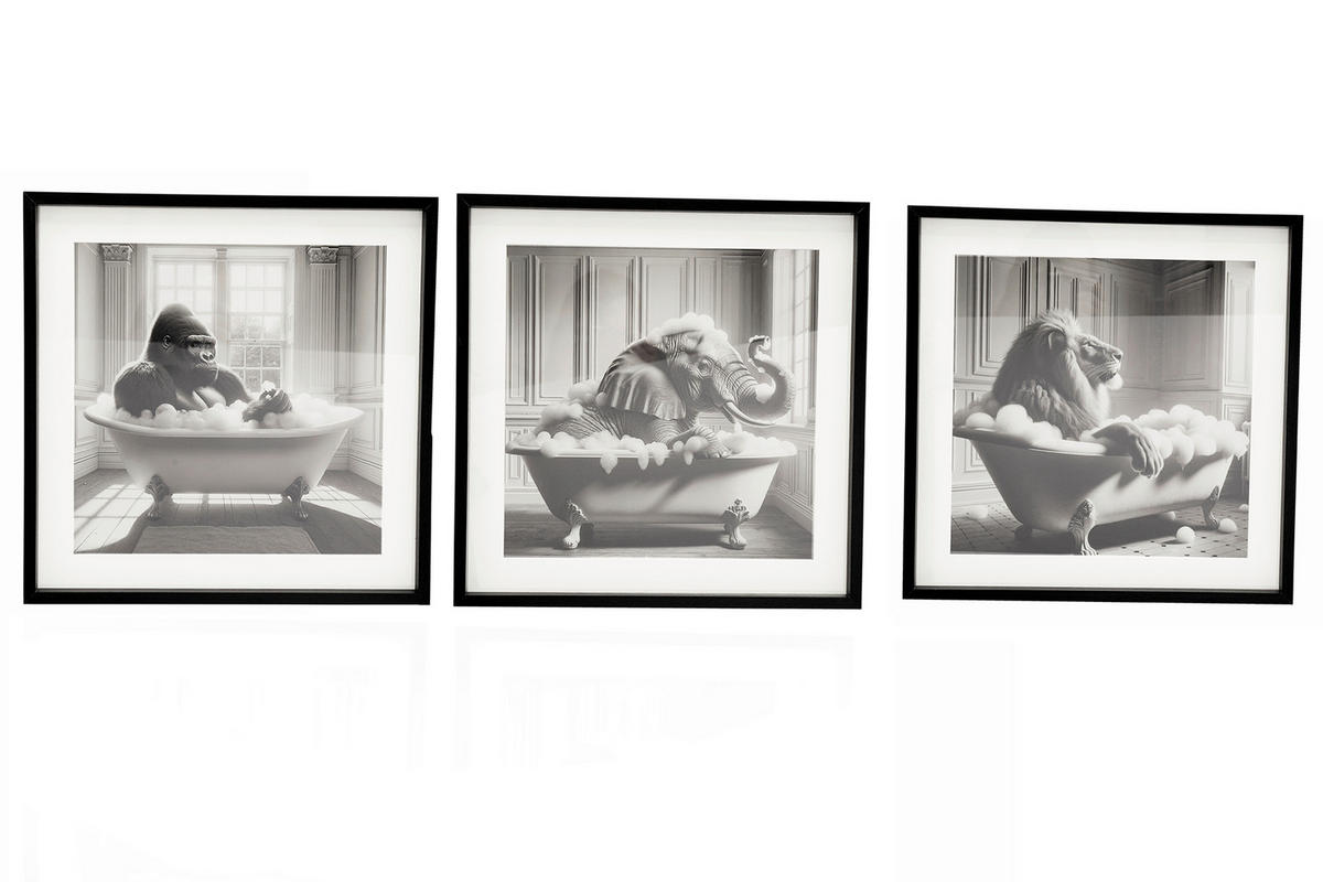 KÉP SZETT 40/40/2.5 cm  - fekete/fehér, Basics, faalapú anyag/Üveg (40/40/2.5cm)