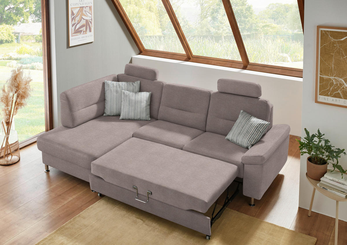 ECKSOFA Flachgewebe Altrosa  - Alufarben/Altrosa, Konventionell, Textil/Metall (160/244cm) - Beldomo Comfort