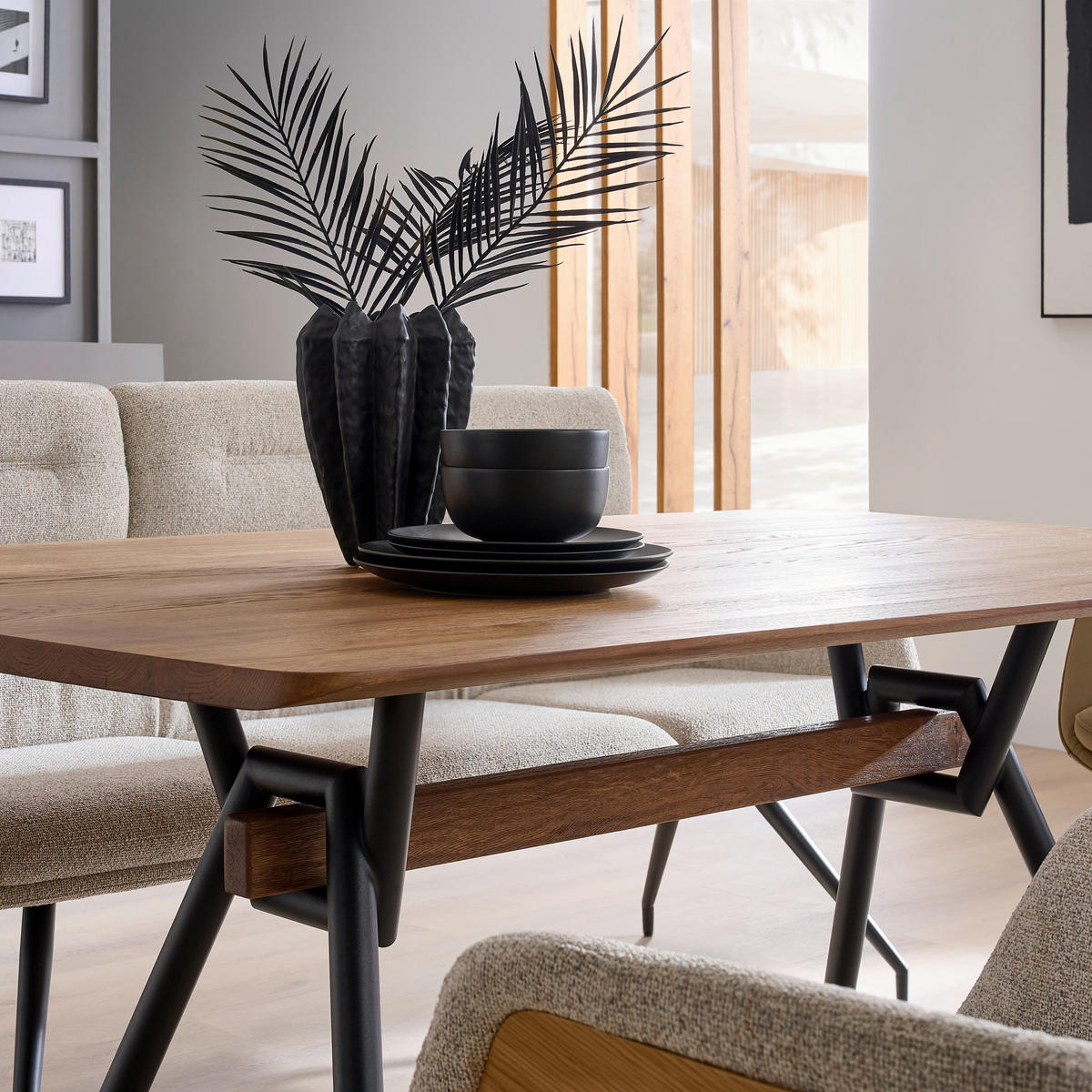 ESSTISCH 180/100/76 cm Echtholz  Holz Freiform Schwarz, Eichefarben  - Eichefarben/Schwarz, Design, Holz/Metall (180/100/76cm) - Valnatura