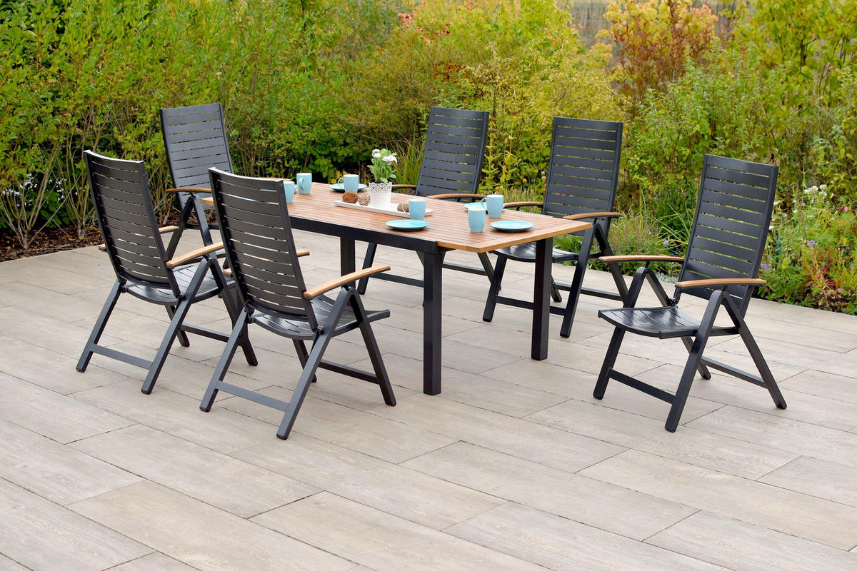 GARTENTISCHGRUPPE AkazieHartholz Aluminium  - Graphitfarben/Naturfarben, KONVENTIONELL, Holz/Kunststoff - Gardenson