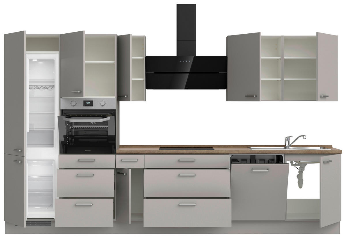 KÜCHENLEERBLOCK 360 cm   in Grau, Eiche dunkel  - Eiche dunkel/Edelstahlfarben, MODERN, Holzwerkstoff/Metall (360cm) - Nobilia