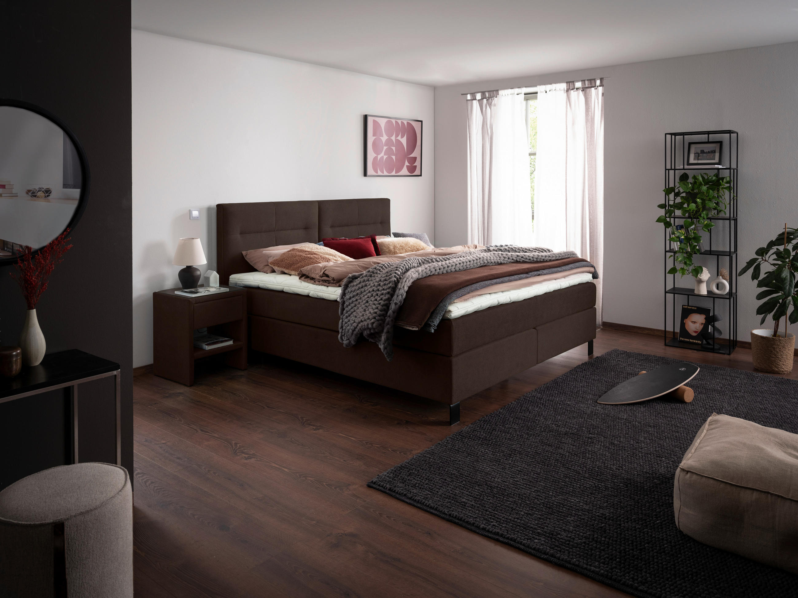 BOXSPRINGBETT 200/220 cm  in Dunkelbraun  - Dunkelbraun/Schwarz, KONVENTIONELL, Textil/Metall (200/220cm) - Esposa