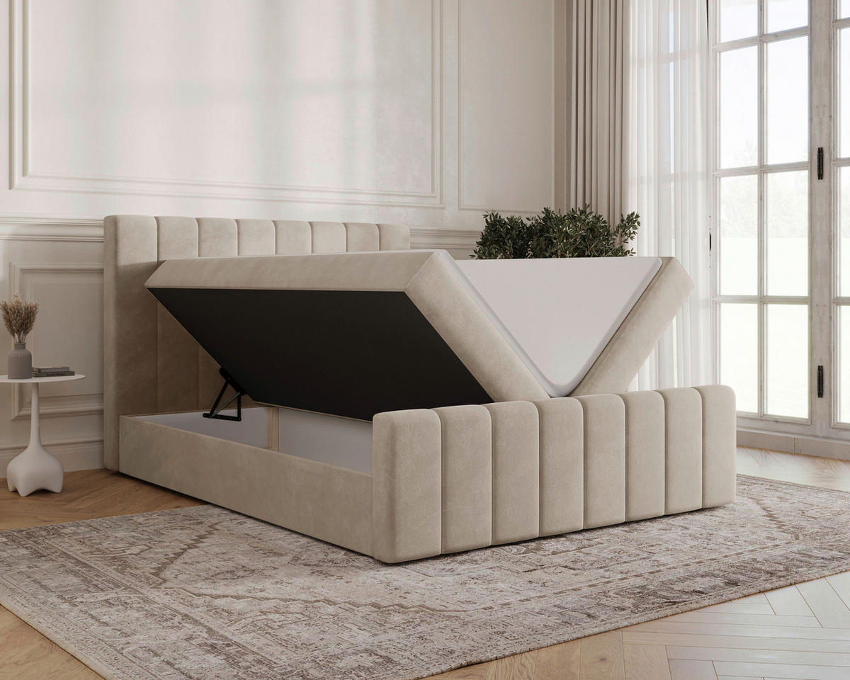 BOXBETT 160/200 cm  in Beige  - Beige/Schwarz, MODERN, Holz/Kunststoff (160/200cm) - MID.YOU