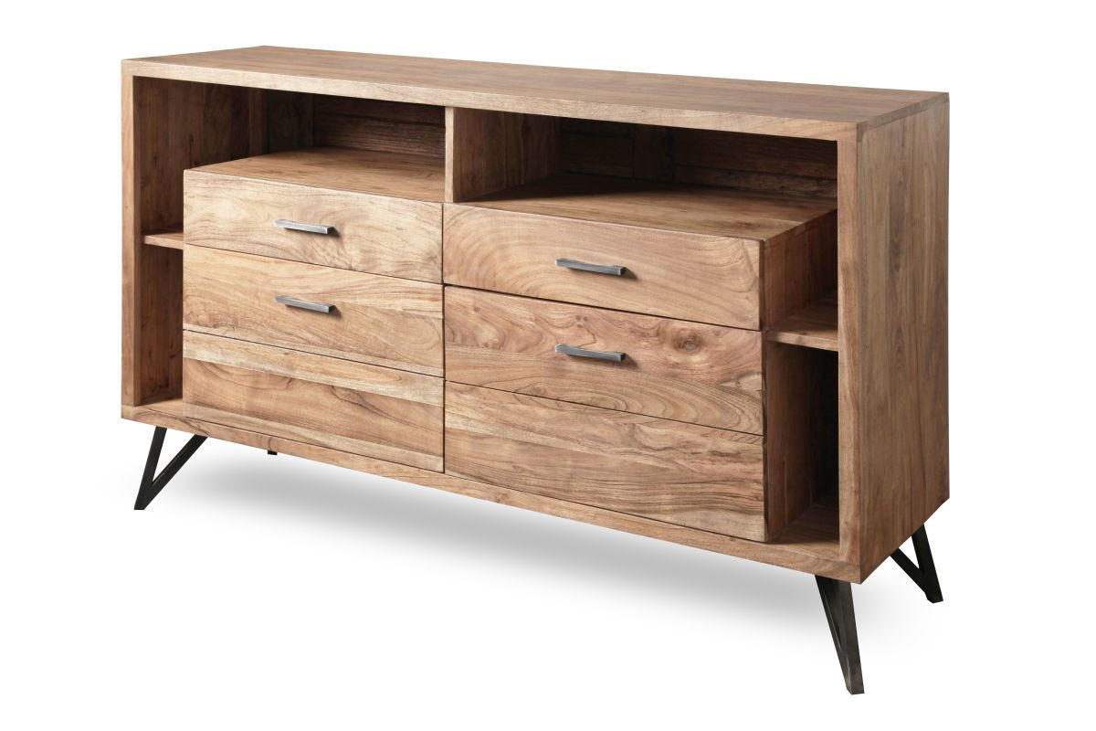 KOMODA, akácie, barvy akácie, 145/94/40 cm - černá/antracitová, Moderní, kov/dřevo (145/94/40cm) - Livetastic