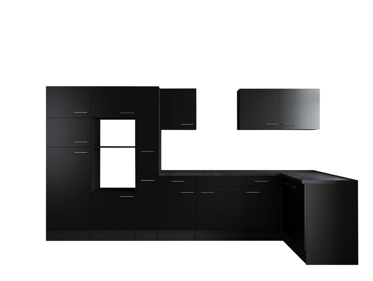 ECKKÜCHE 370/172 cm  in Grau, Schwarz  - Silberfarben/Schwarz, Design, Holzwerkstoff/Metall (370/172cm) - Respekta