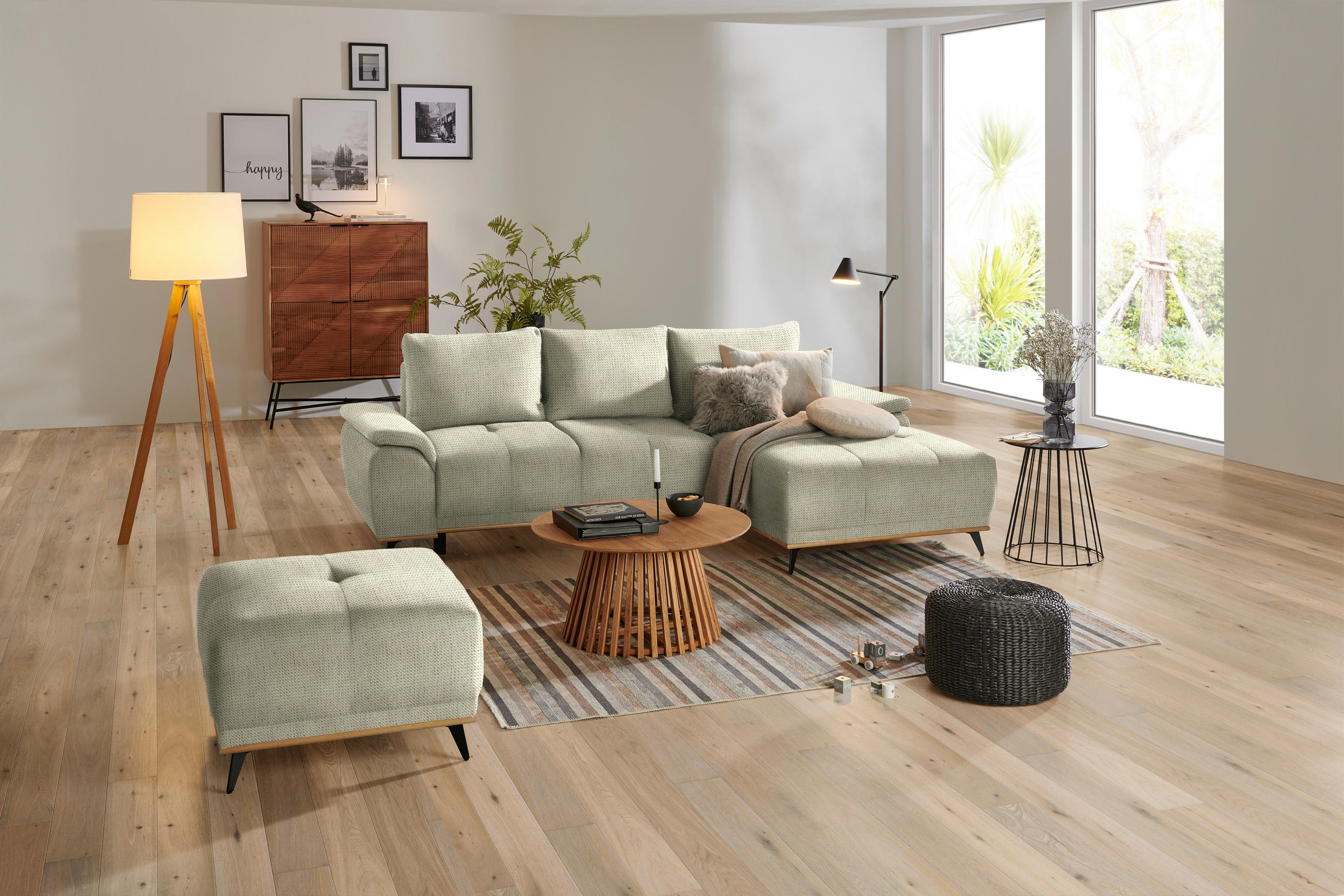 ECKSOFA in Chenille Beige  - Beige/Schwarz, MODERN, Textil/Metall (262/168cm) - home24