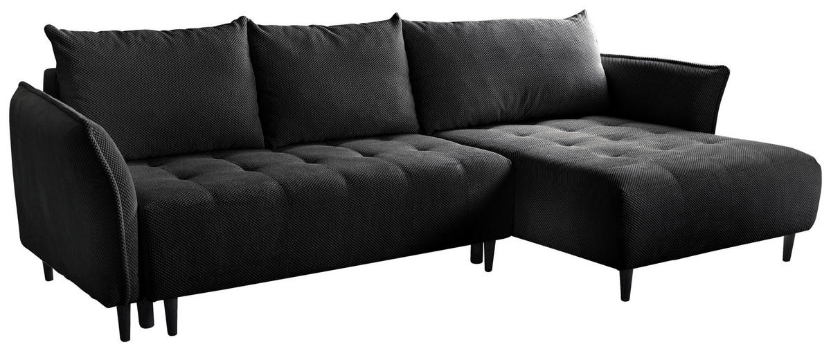 ECKSOFA MONTE CARLO Schwarz Struktur, Plüsch  - Schwarz, Trend, Textil (290/160cm) - MID.YOU